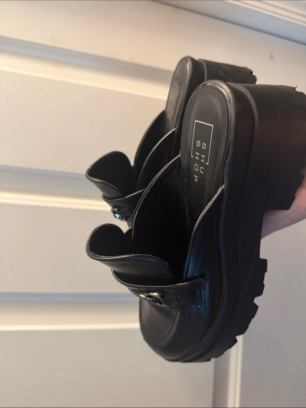 ShuShop Black Platform Lug Sole Slide Mules